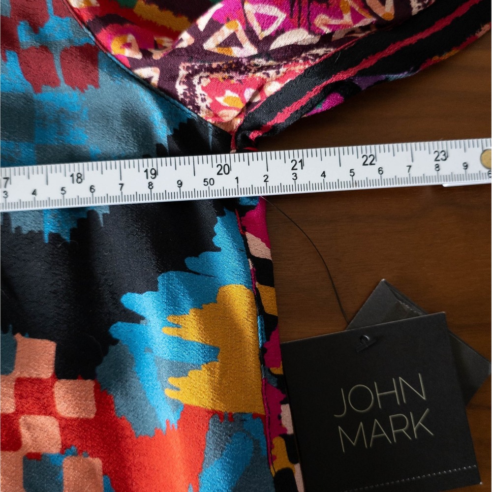 JOHN MARK Multicolor Geometric Floral Embroidered 3/4 Length Sleeve Top SIZE M - Picture 4 of 11